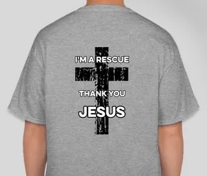 A cross with the words " i 'm a rescue thank you jesus ".